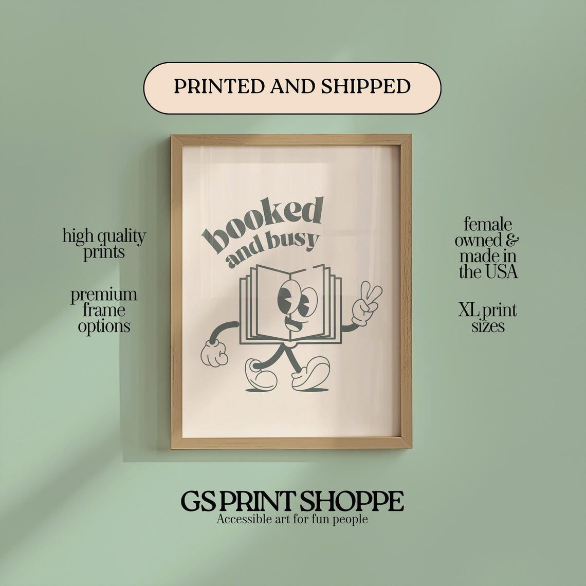 Booked And Busy Retro Book Character Funny Reading Quote Poster