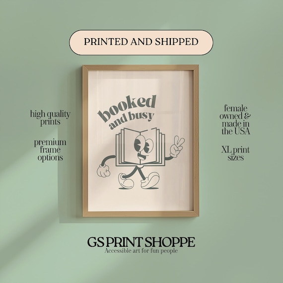 Booked And Busy Retro Book Character Funny Reading Quote Poster
