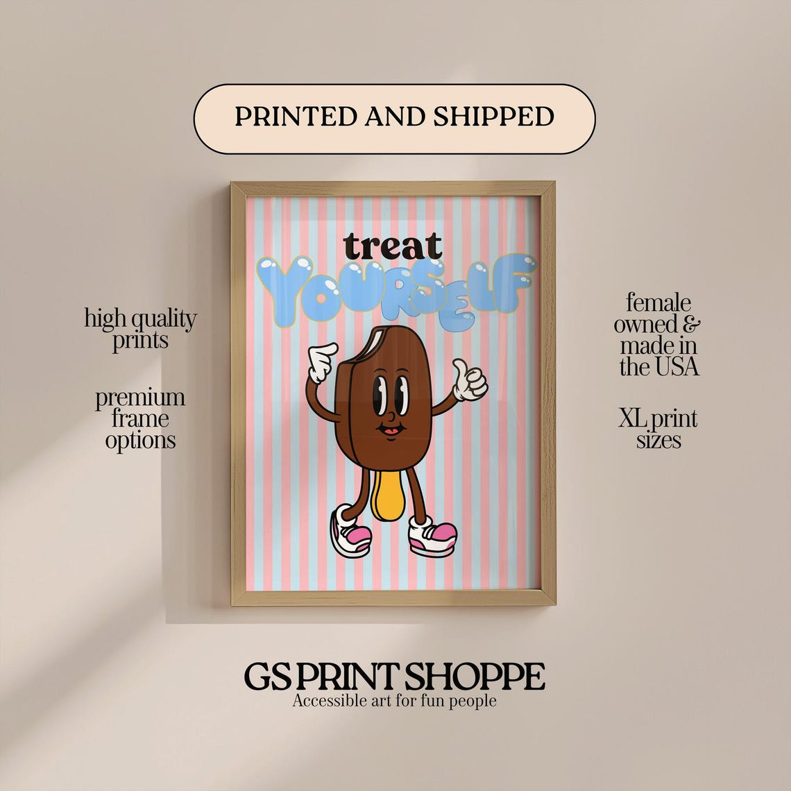 Treat Yourself Ice Cream Motivational Artwork Retro Popsicle Poster