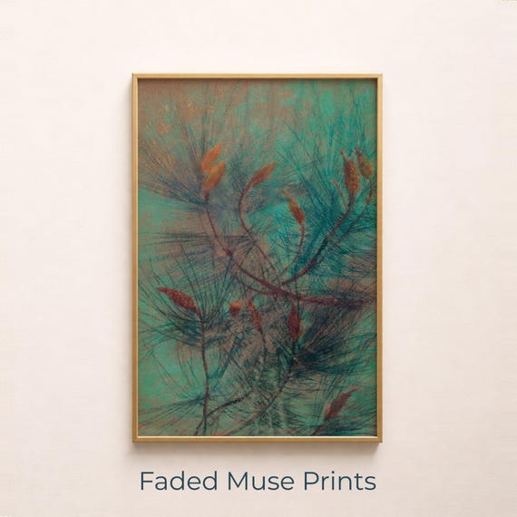 Vintage Botanical Pine Study Cottagecore Watercolor Wall Art Digital Download 517