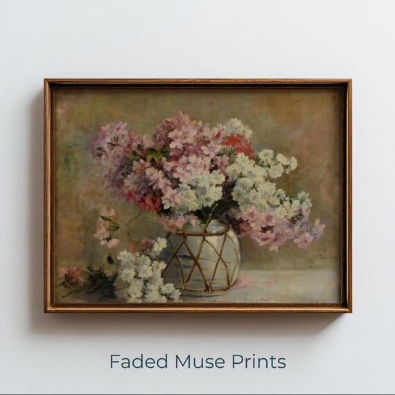 Romantic Floral Still Life Print Pastel Blossoms In Ceramic Vase