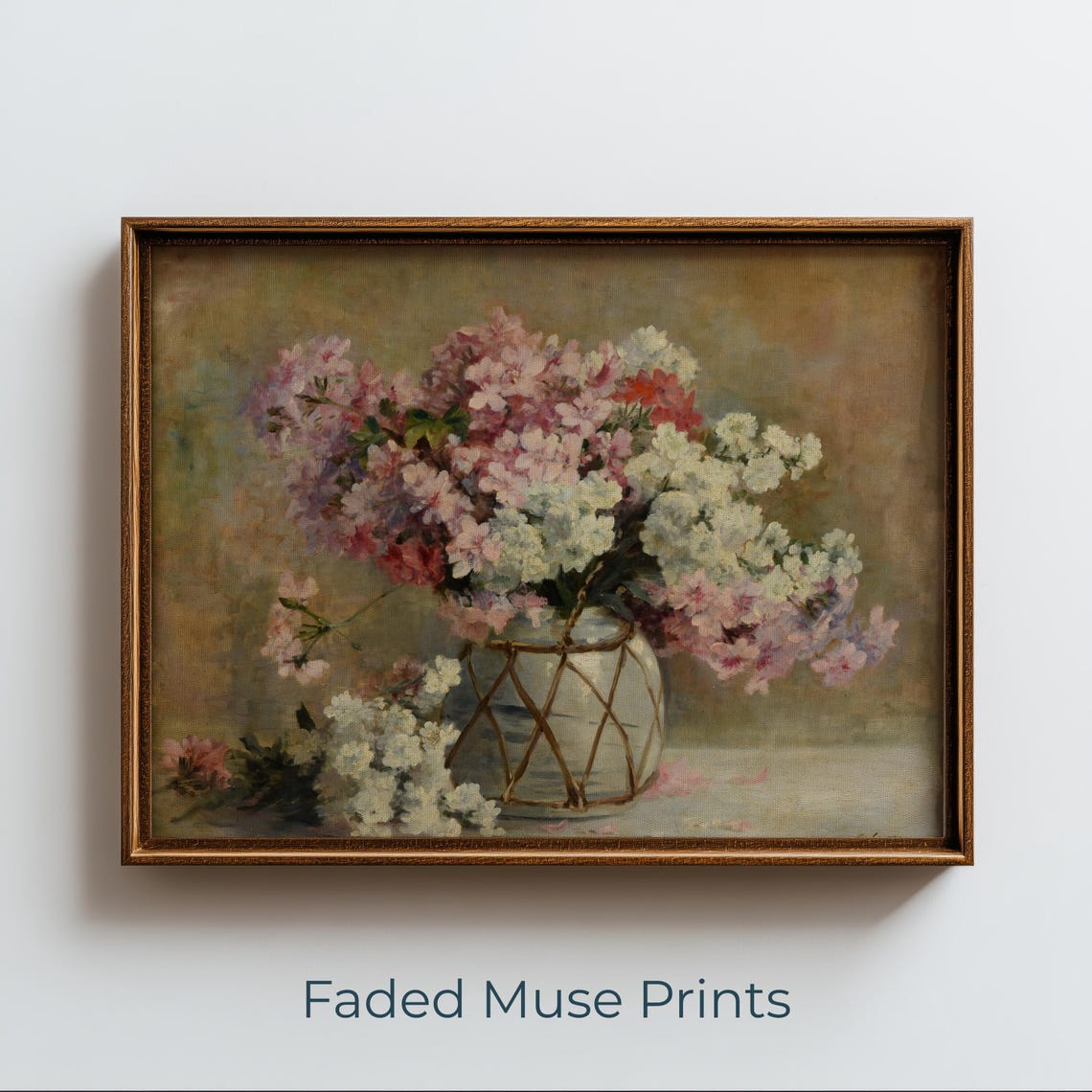 Romantic Floral Still Life Print Pastel Blossoms In Ceramic Vase