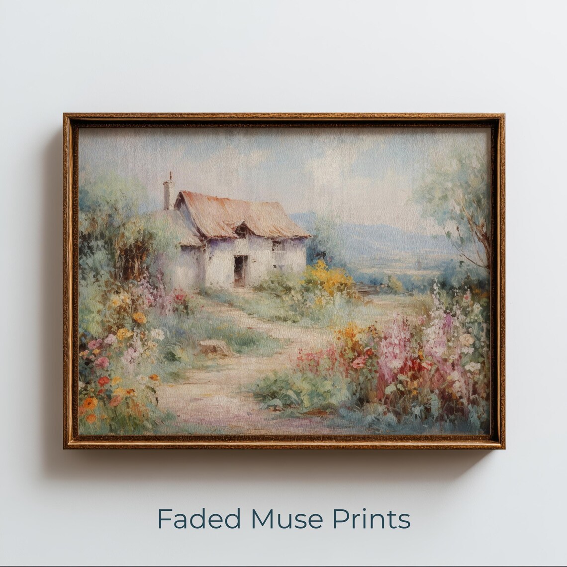 Cottagecore Country Cottage Print Wildflower Garden Spring Landscape