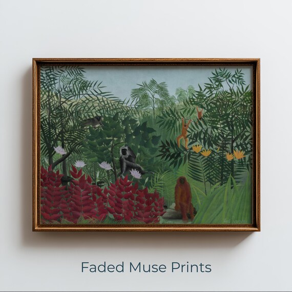 Vintage Jungle Monkeys Tropical Forest Exotic Botanical Moody Art Print