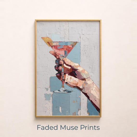 Retro Cocktail Glass Painting Vintage Bar Wall Art With Lemon Twist Digital Download 909