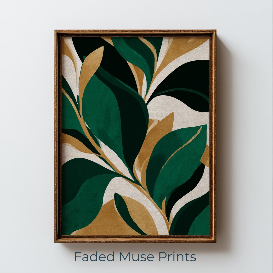 Bold Graphic Botanical Leaves Emerald Green Gold Printable Wall Art Digital Download 2822