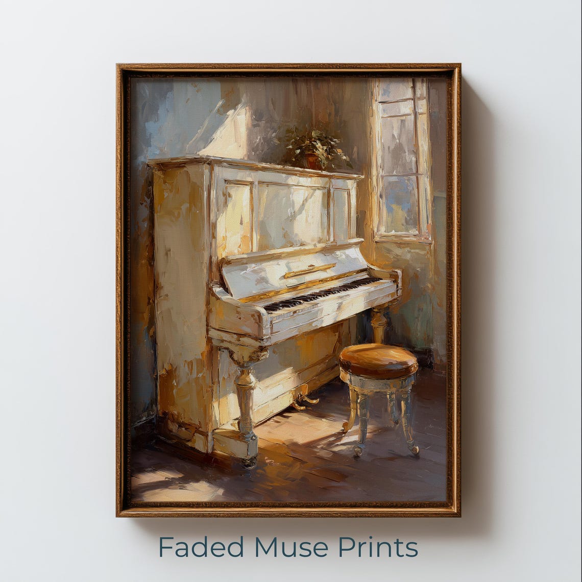 Sunlit Vintage Piano by the Window Warm Impressionist Poster