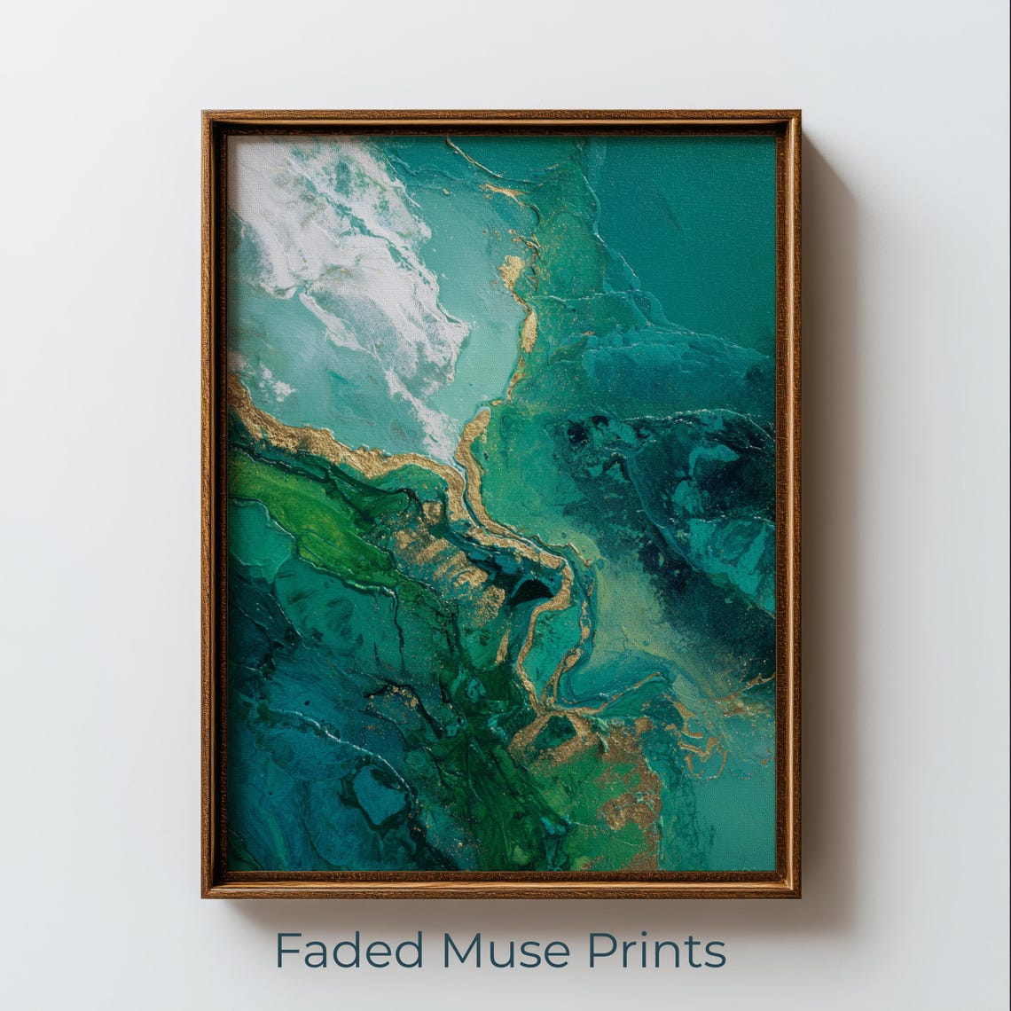 Emerald Green Marbled Abstract Fluid Art With Gold Veins Poster