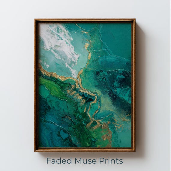 Emerald Green Marbled Abstract Art Metallic Gold Fluid Painting Digital Download 1270