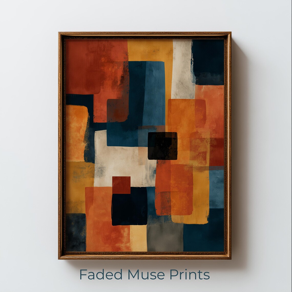 Bold Geometric Abstract Painting, Retro Color Block Art Print
