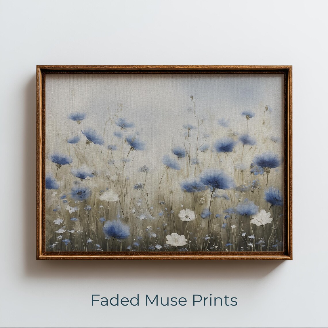 Delicate Blue Wildflowers Meadow Vintage Cottagecore Floral Art Print