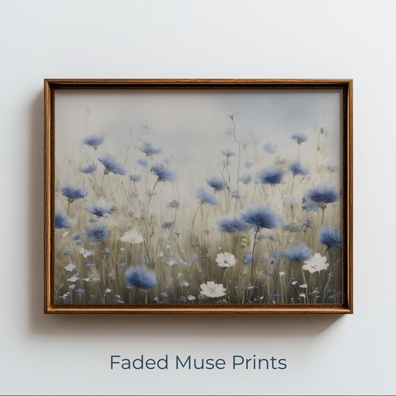 Delicate Blue Wildflowers Meadow Vintage Cottagecore Floral Art Print