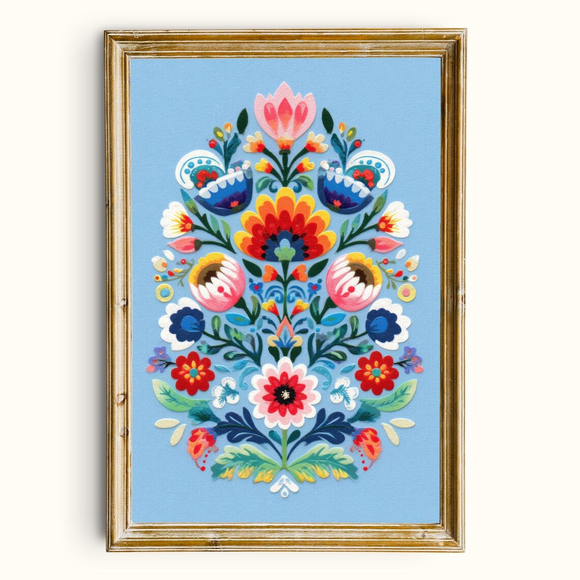 Colorful Folk Art Floral Bouquet Printable Nordic Wall Digital Download