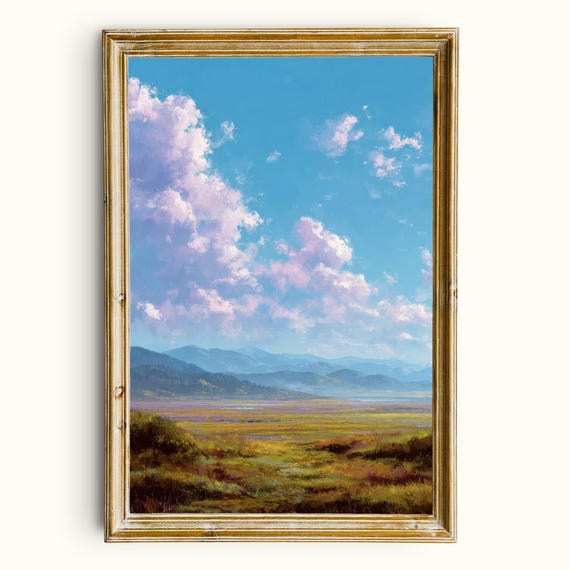 Pastel Mountain Meadow Print Serene Landscape Wall Art Digital Download