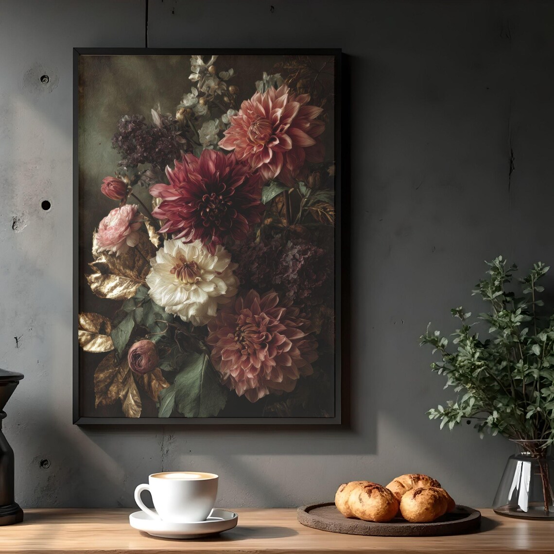 Moody Dahlia Vintage Botanical Art Print