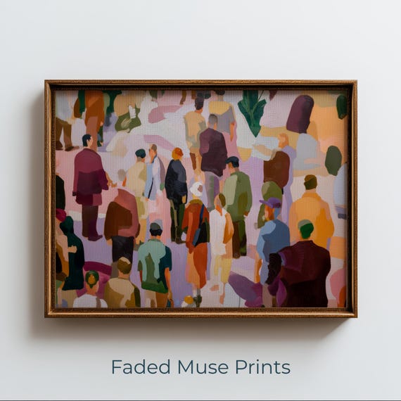 Abstract Crowd Art Print Modern Colorful Painting With Rhythmic Silhouettes Digital Download 2295