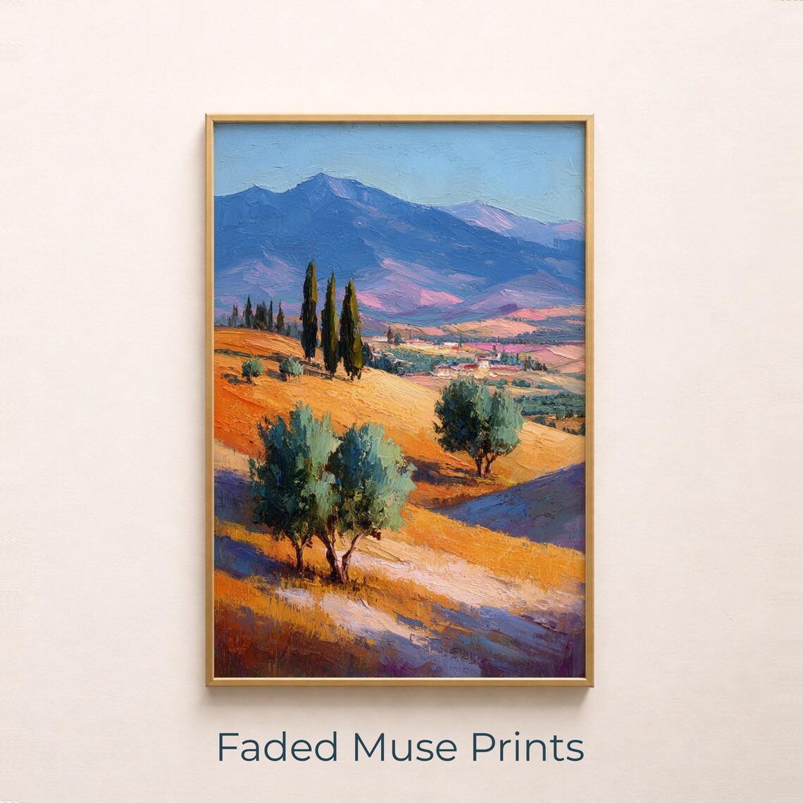 Sunlit Olive Trees Golden Mediterranean Countryside Hills Poster