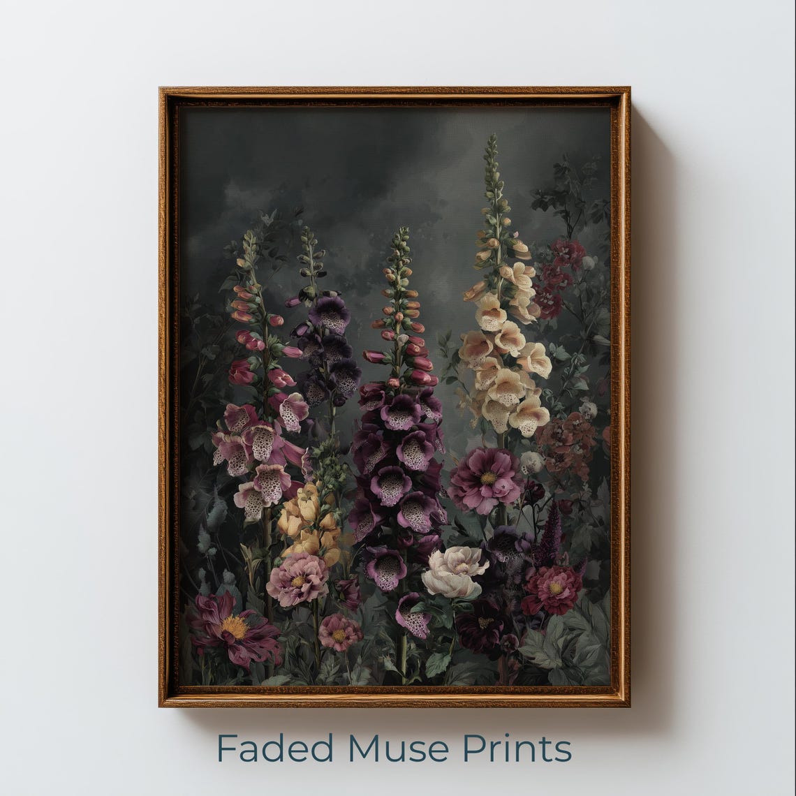 Dramatic Dark Foxglove Portrait Painting Moody Gothic Botanical Wall Art Digital Download 2435