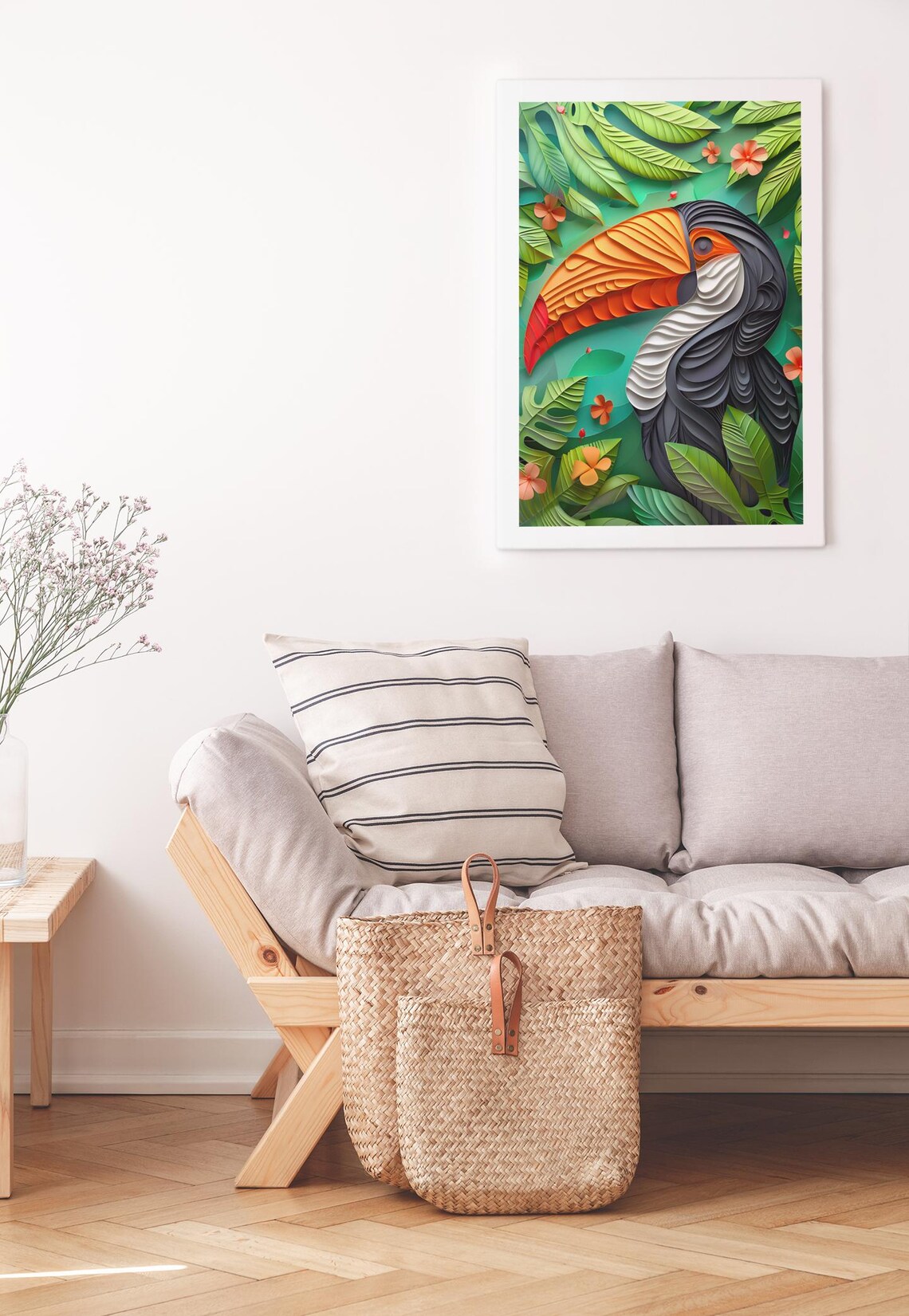 Paper Cut Toucan With Tropical Leaves Jungle Bird Art Poster - Image 3