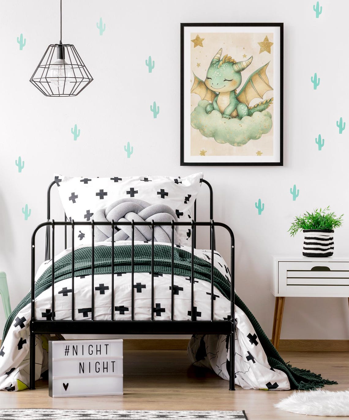 Cute Baby Dragon Sleeping On Mint Cloud Celestial Nursery Poster - Image 3