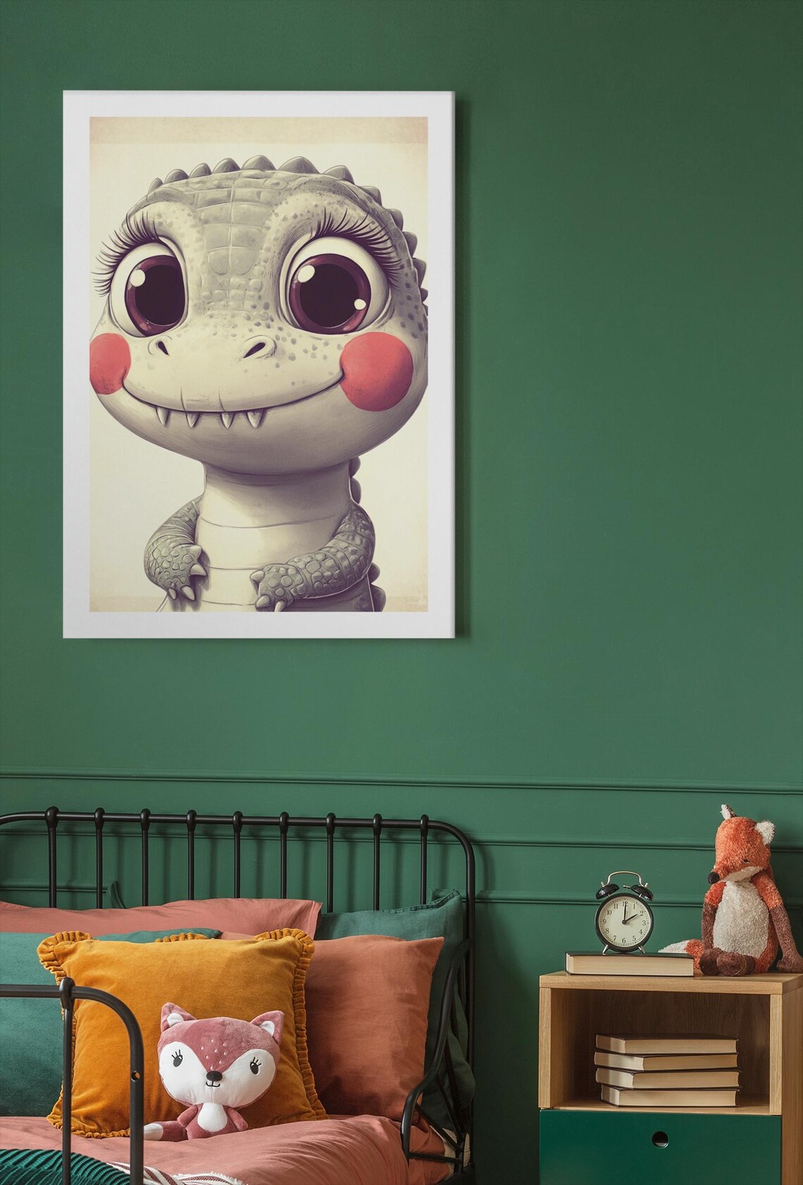 Cute Baby Dinosaur Gray Nursery Animal Illustration Kids Poster - Image 2