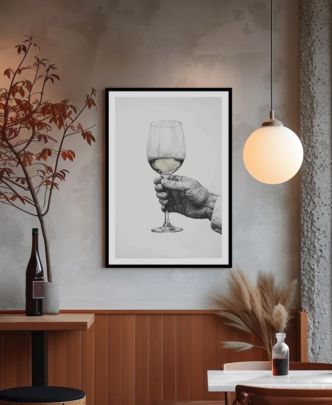 Hand Holding Wine Glass Minimalist Black And White Sketch Art Poster - Image 2