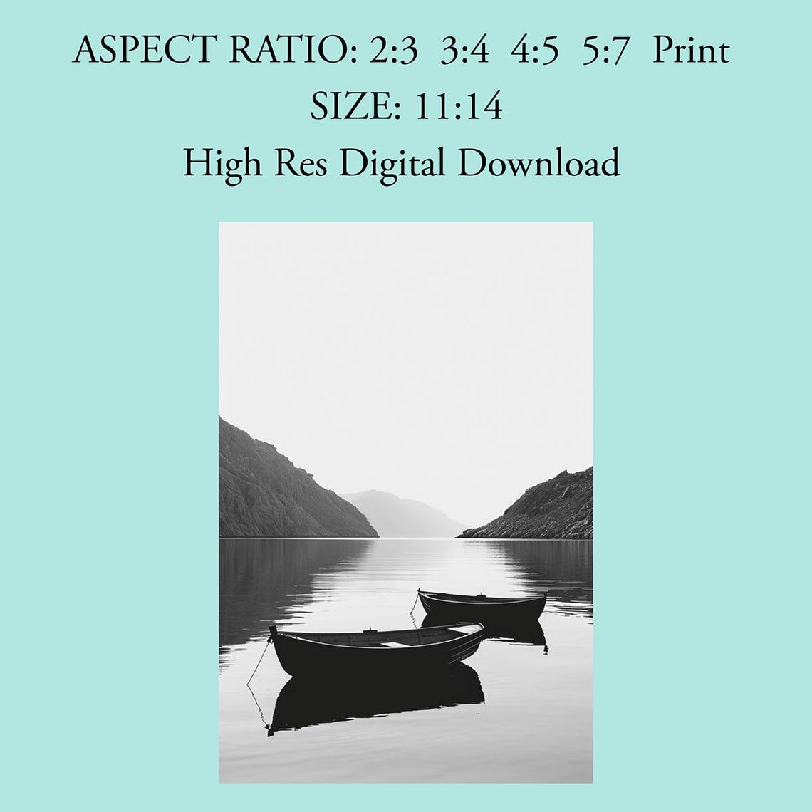 Black And White Lake Wall Art Print Boats On Water Poster Minimalist Nature Decor Serene Landscape Art Mountain View - Image 4