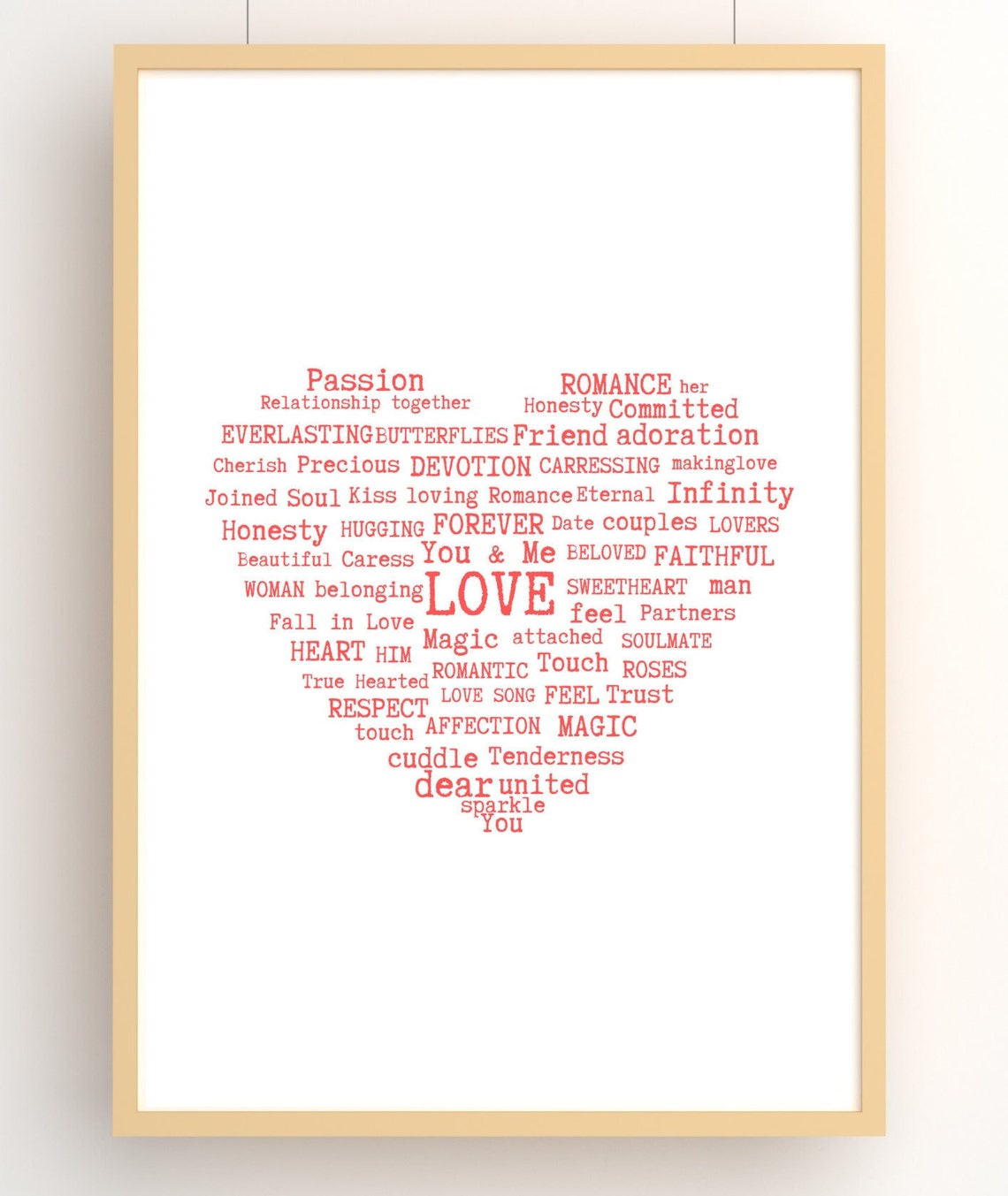 Love Word Cloud Heart Shape With Romantic Words In Red Wall Art - Image 5