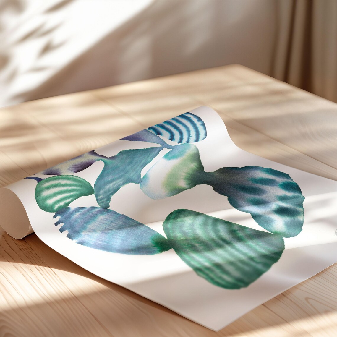 Blue Green Spotted Organic Watercolor Botanical Forms Poster - Image 3