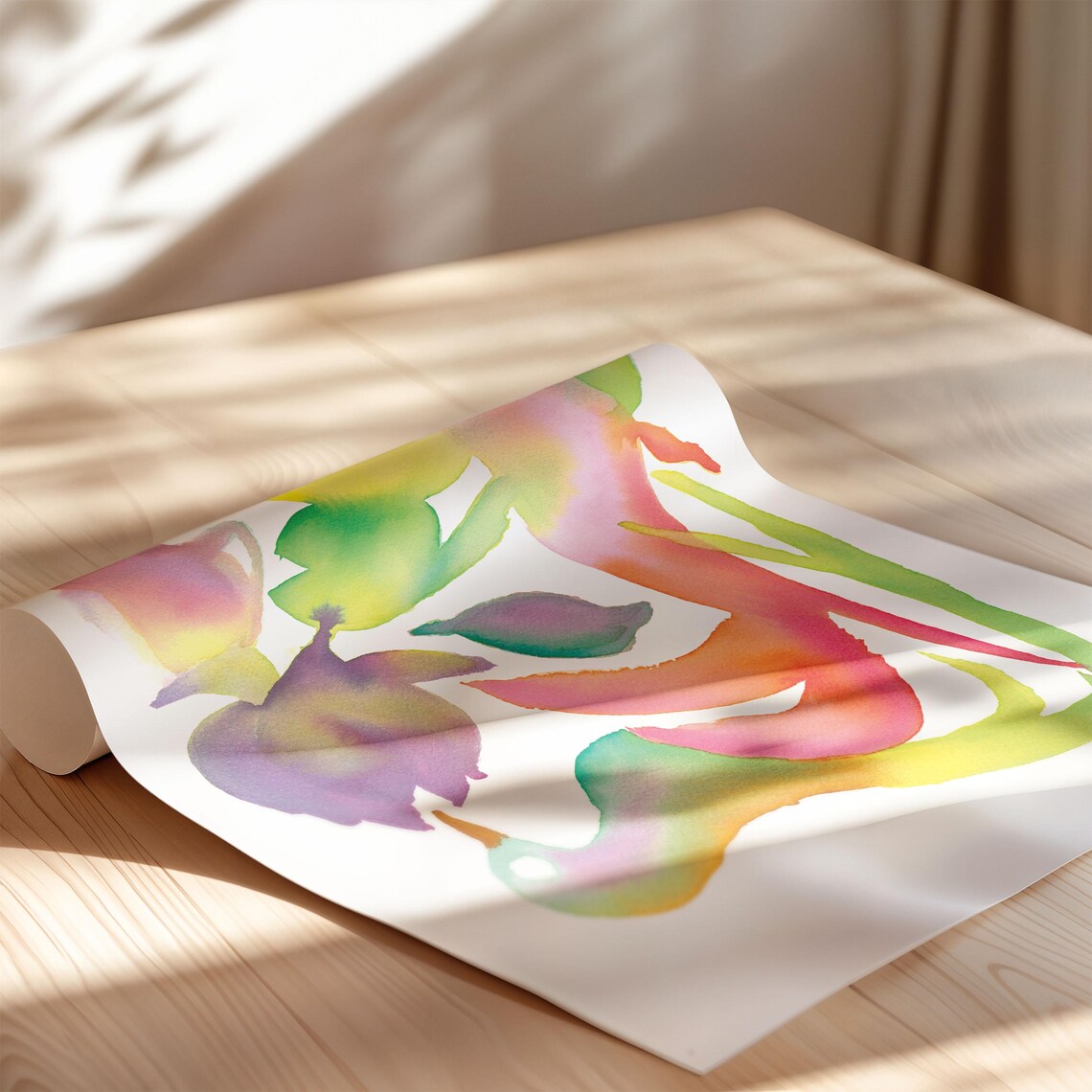 Abstract Watercolor Creatures in Pastel Rainbow Tones Modern Poster - Image 3