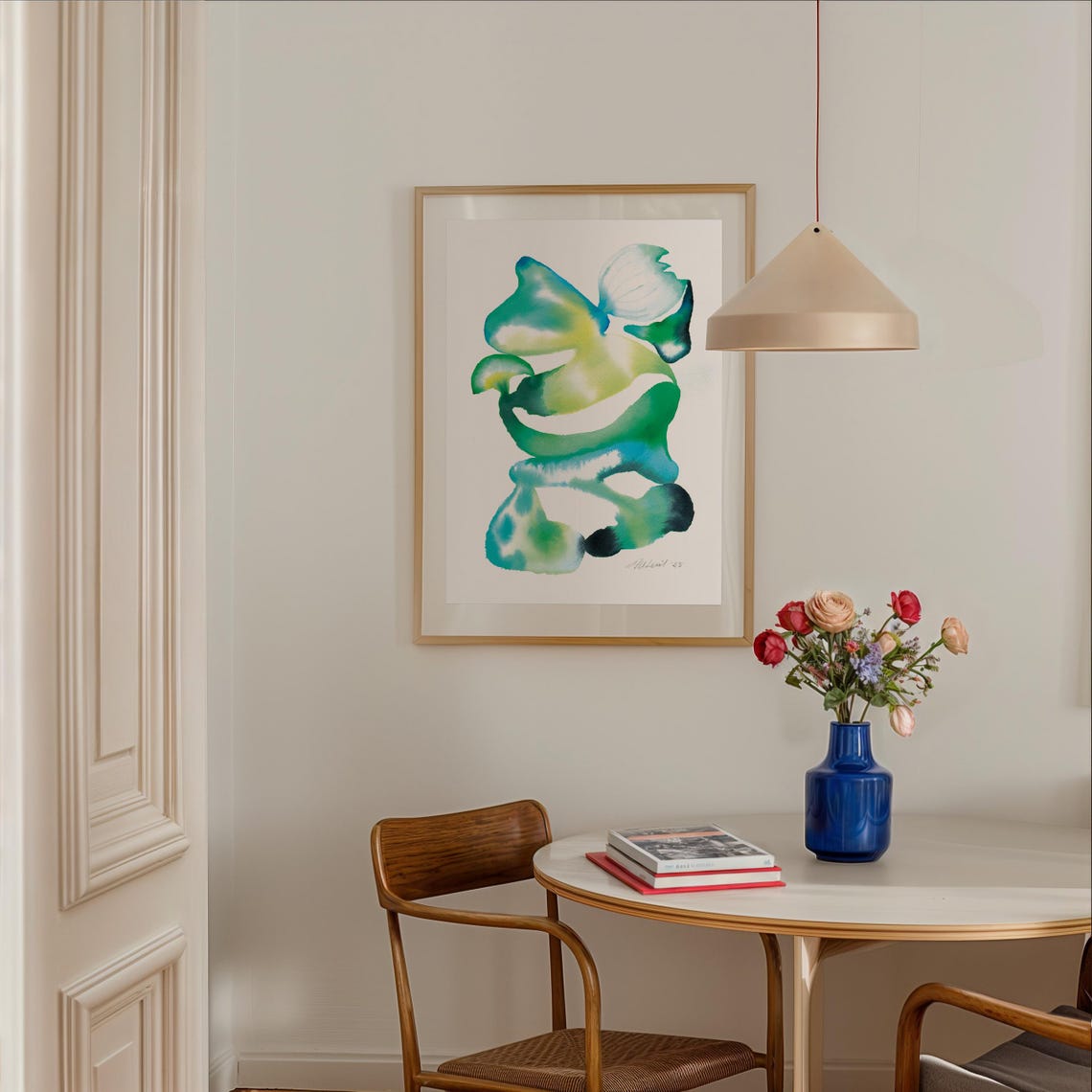 Green Teal Fluid Organic Watercolor Abstract Botanical Poster - Image 2