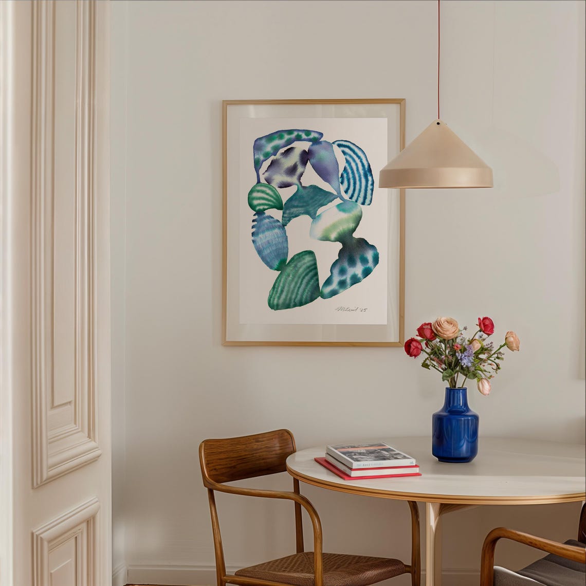 Blue Green Spotted Organic Watercolor Botanical Forms Poster - Image 2