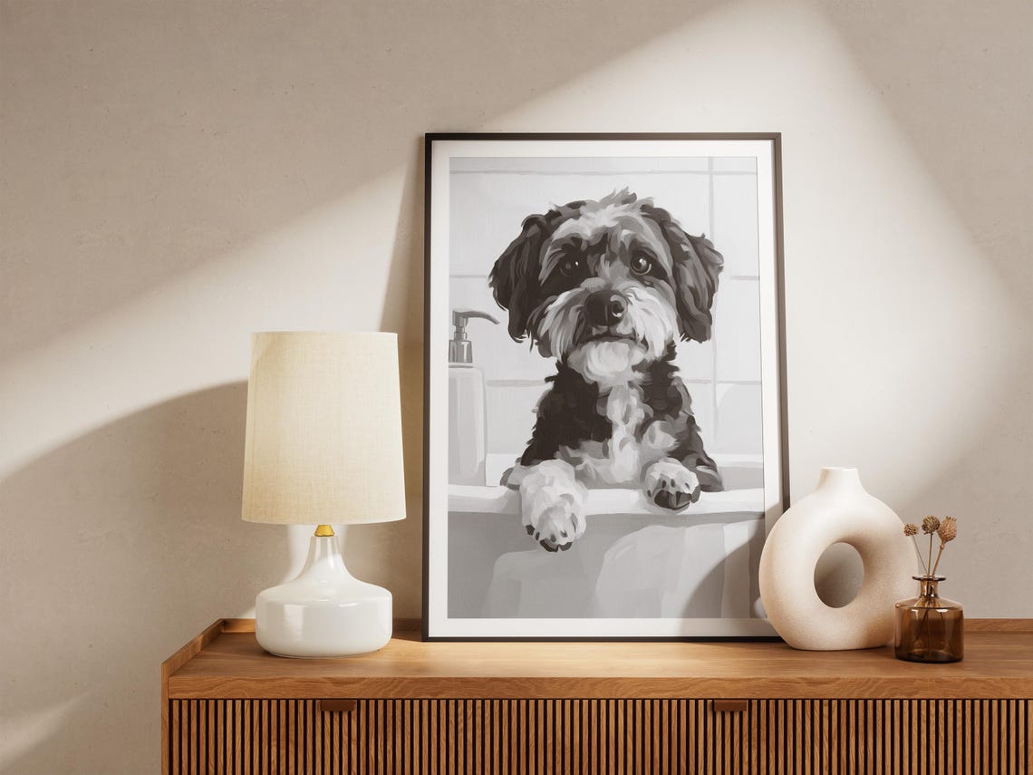 Dog In Bathtub Poster Scruffy Terrier Bubble Bath Bathroom Decor - Image 4