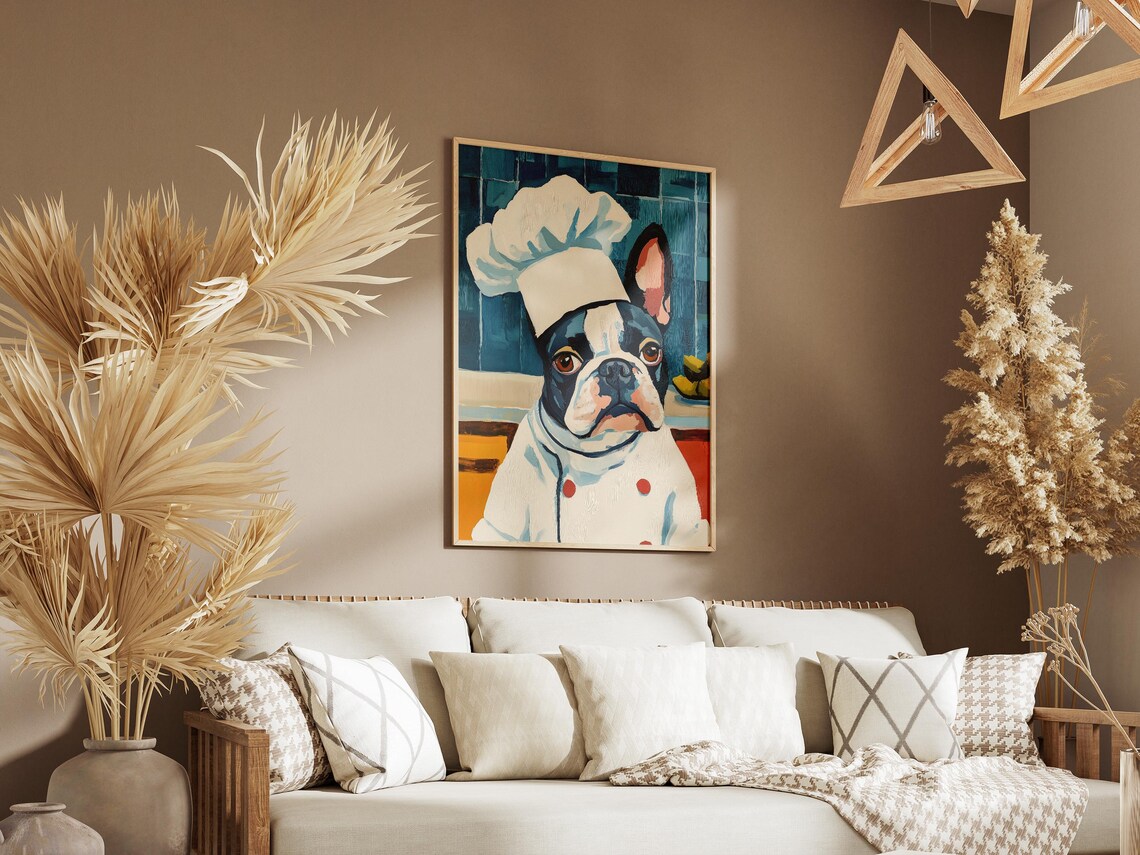 French Bulldog Chef Painting Cute Dog Kitchen Decor Sunny Poster - Image 3