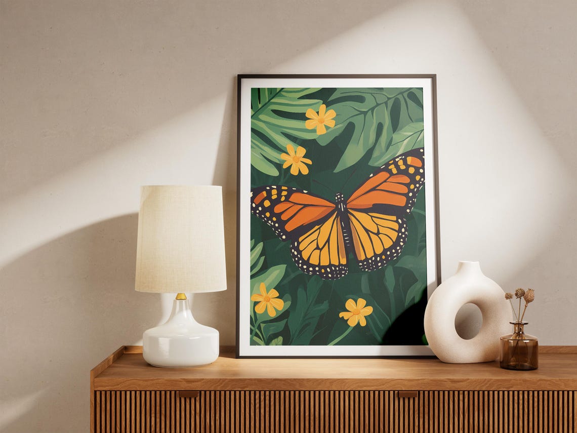 Monarch Butterfly Tropical Foliage Botanical Insect Art Poster - Image 5