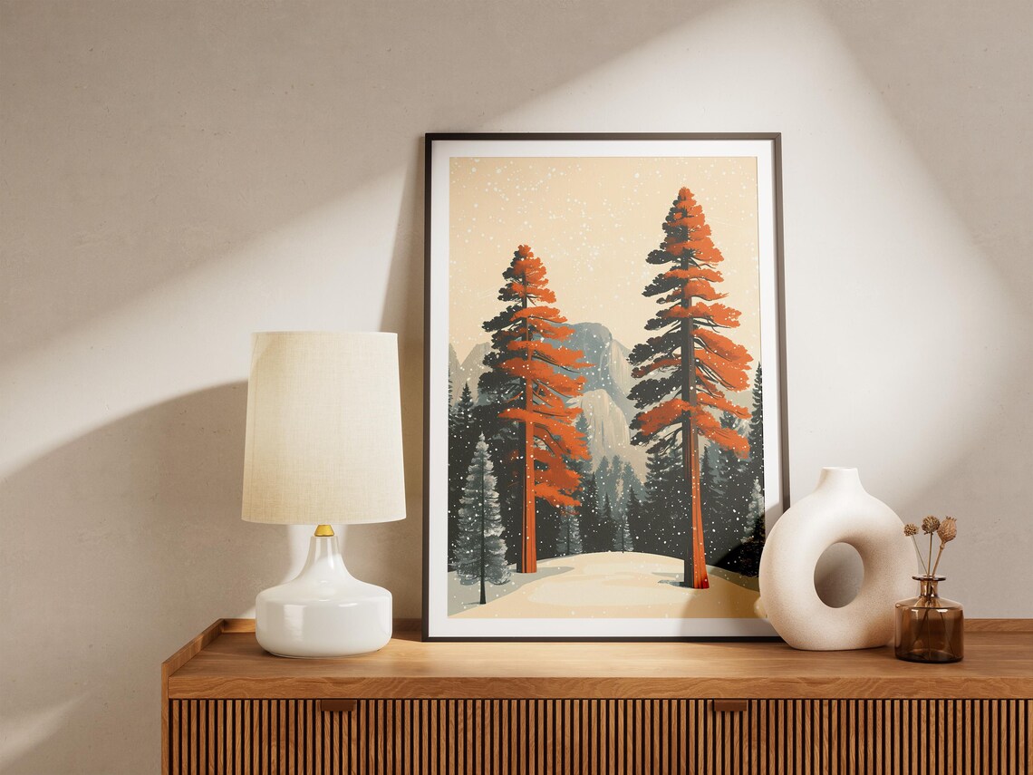 Giant Sequoia Redwood Trees Winter Snow Forest Travel Poster - Image 5