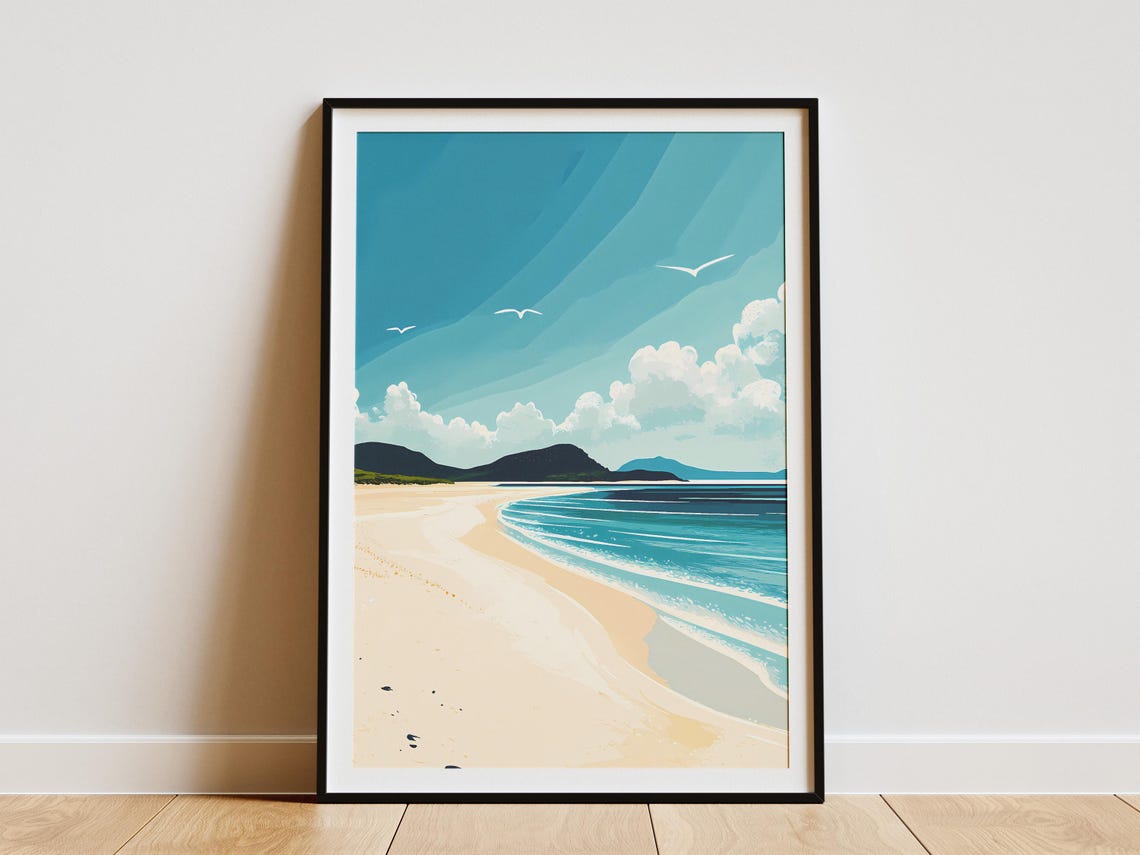 Whitehaven Beach Australia Seagulls Turquoise Surf Landscape Poster