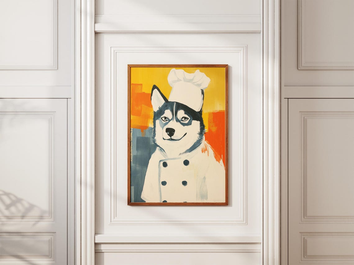 Husky Chef Portrait Painting Cute Dog Kitchen Decor Sunny Poster - Image 2