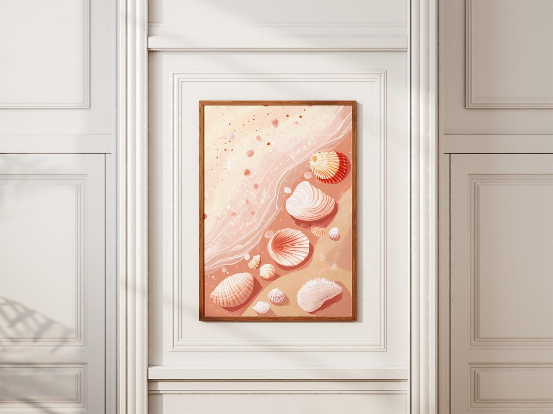 Seashell Beach Poster Coastal Wall Art Ocean Print Summer Decor Pink Seashells Tide Pool Illustration Beach Home Decor Seashore Artwork - Image 2