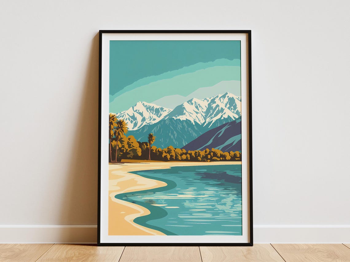 Issyk Kul Kyrgyzstan Snow Mountain Lake Shore Landscape Poster