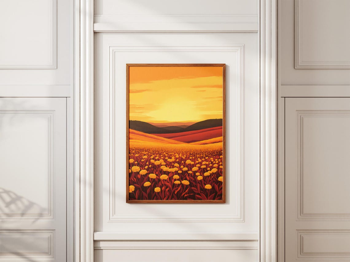 Fiery Orange Prairie Sunset Red Flower Field Dramatic Poster - Image 2