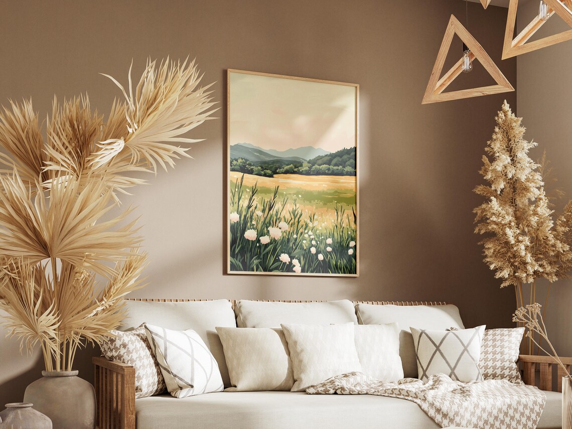 Wildflower Meadow Leading to a Golden Field Mountain Vista Poster - Image 3