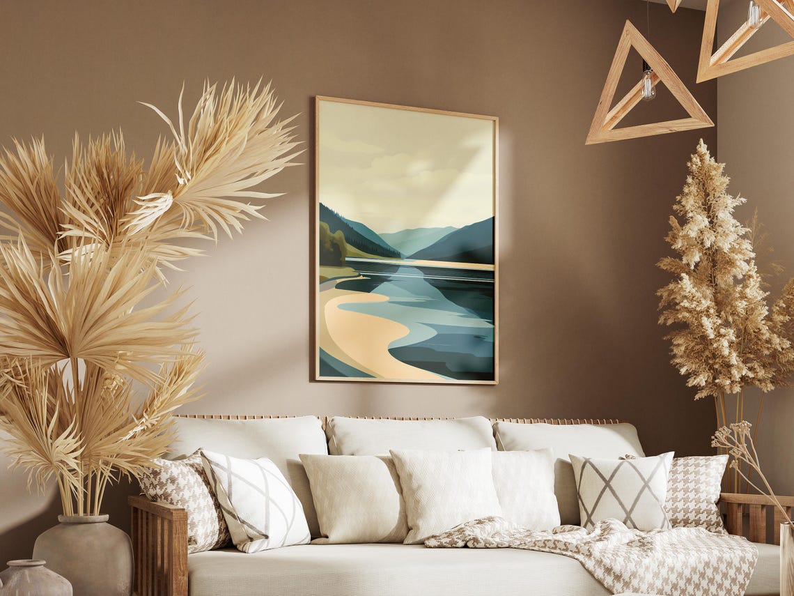 Lake Baikal Minimalist Calm Lake Landscape Illustration Poster - Image 3