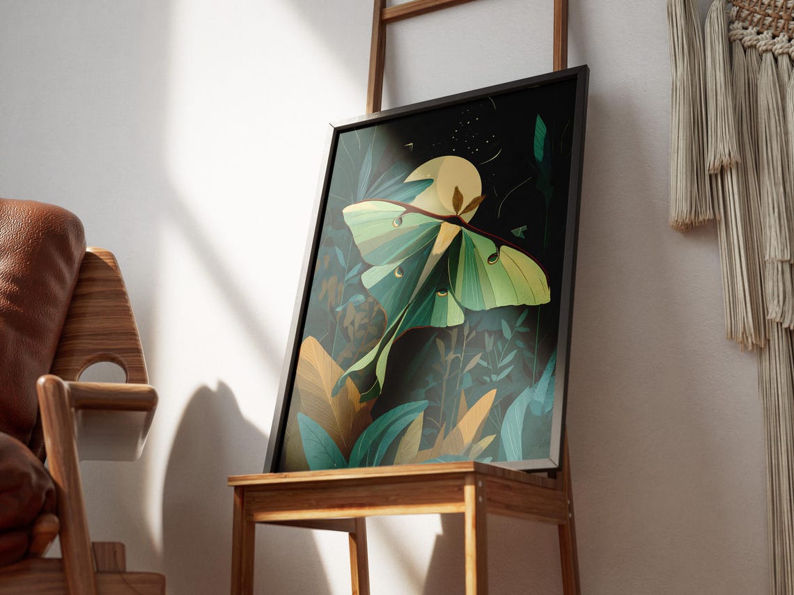 Luna Moth in Dark Jungle Moonlight Tropical Night Insect Art Poster - Image 3