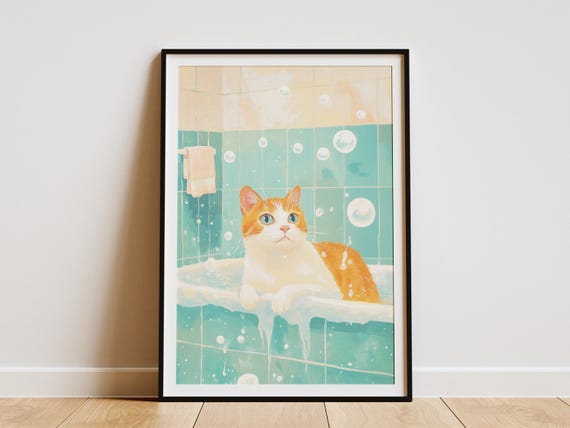 Singapura Cat Bathtub Poster Cute Wall Art Bathroom Decor Funny Animal Print Unique Lover Gift Whimsical Home Pet