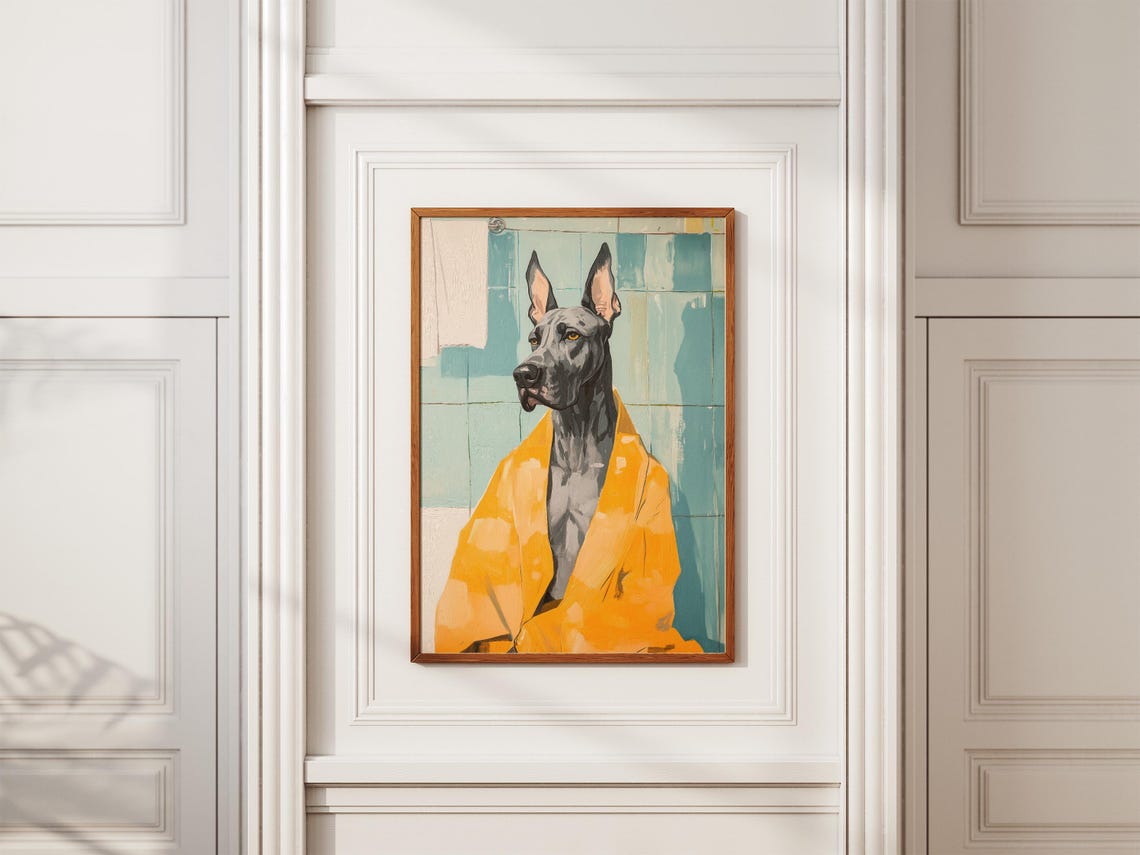 Great Dane Dog Bathrobe Bathroom Poster Funny Art Print Canine Wall Lover Gift Decor Novelty Unique Home - Image 2