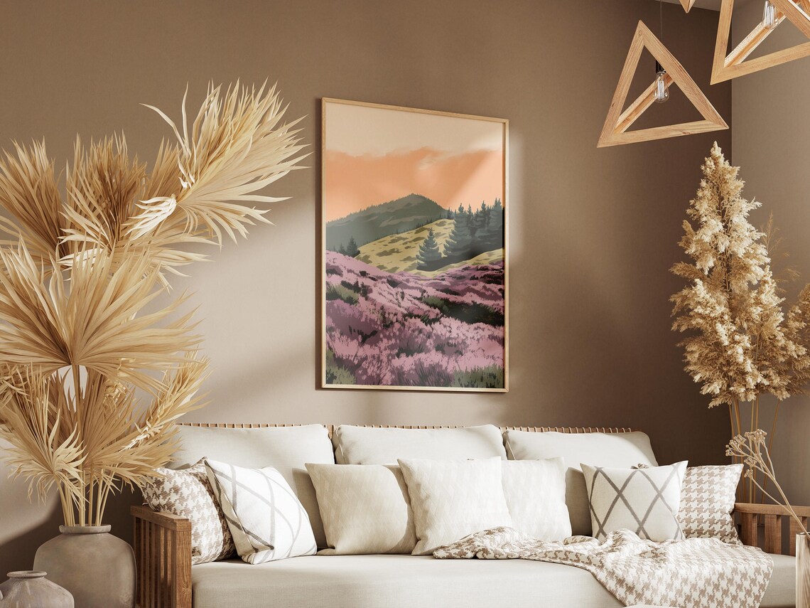 Heather Hill Sunset Landscape Art Print, Boho Botanical - Image 3