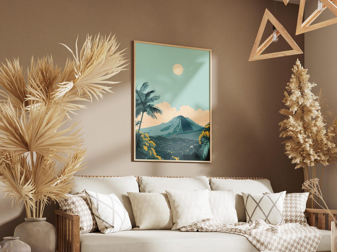 Tropical Island Volcano With Palm Trees Minimalist Art Poster - Image 3
