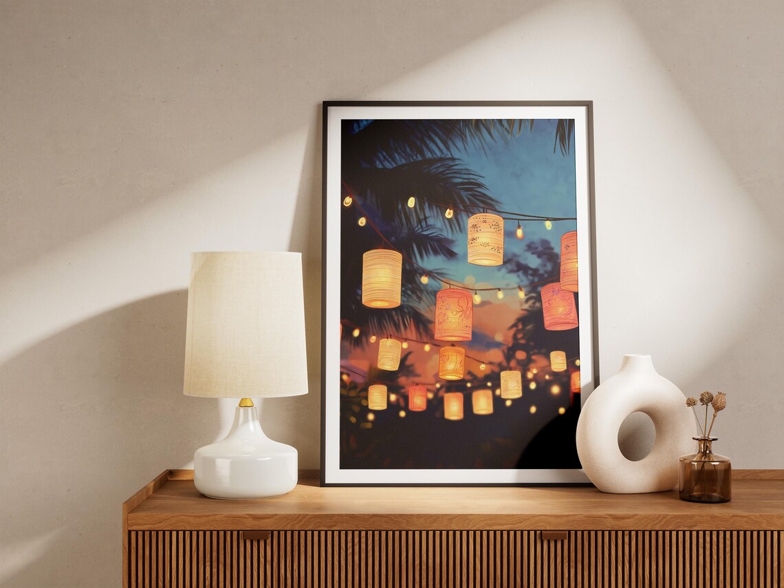 Beach Lanterns Night, Bohemian Tropical Scene - Image 5