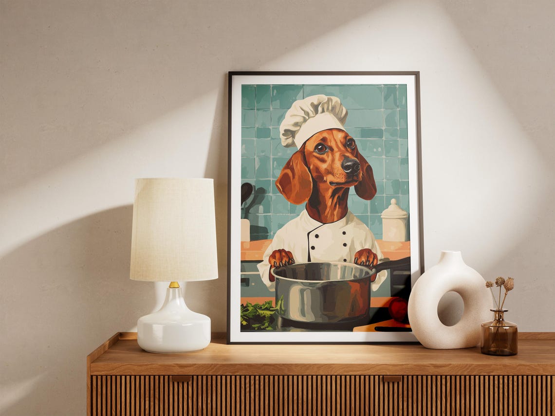Dachshund Chef Art Print Dog Kitchen Poster Funny Wall Sausage Decor - Image 4